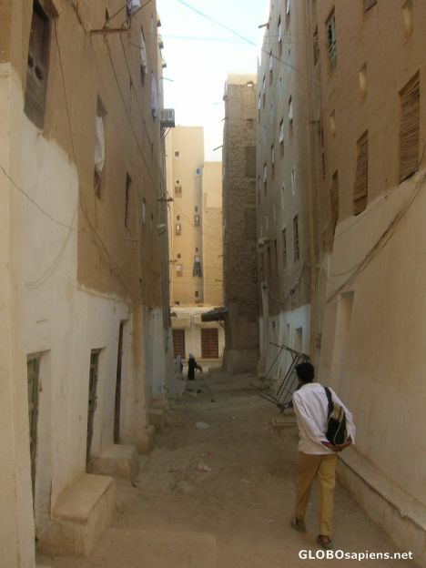 Postcard One of the central streets in Shibam