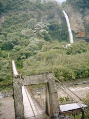 Waterfall, and footbridge