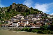 Old part of Berat with the hill, on which the citadel stands.