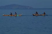 Fishing boats on the Lake Malawi, in the morning coming back