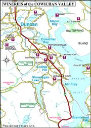 A map of wineries in the Cowichan Valley