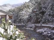 Snow encrusted town, Ichi River, Ikuno Town.