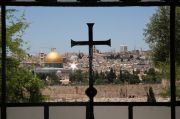 view of Jerusalem thru Dominus Flevit Church