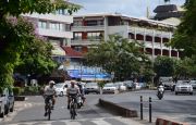Two policemen on their bikes in central Papeete