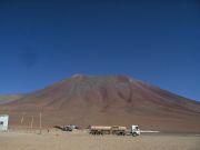 Chile Bolivia border in Portezuelo de Cajojn. Lincancabur Volcano in the background
