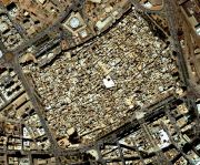 The medina of Sfax seen from above. The Grand Mosque (white roof) seen in the centre.