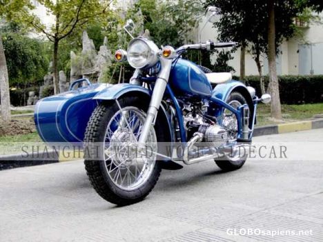 Postcard classic china made changjiang 750 sidecar motorbik