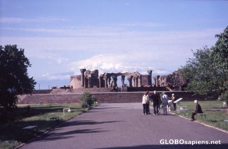Postcard Zvartnots, the beauty, in front of the Ararat