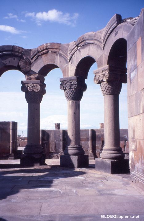 Postcard Zvartnots in the face of the Ararat