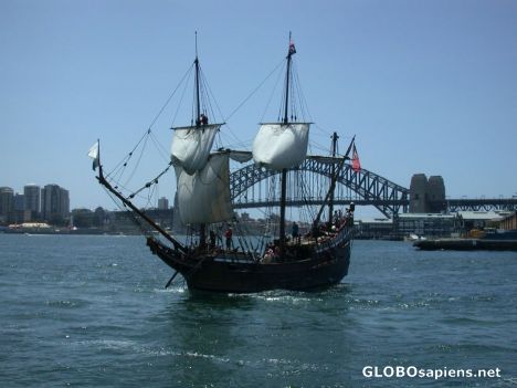 Postcard old sailing ship in sydney harbour