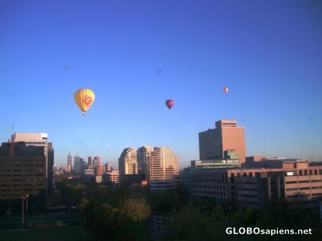 Postcard balloons at sunrise