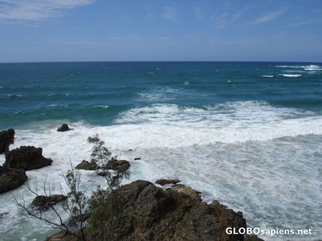 Postcard Byron Bay Rocky shores and the Great Blue Sea