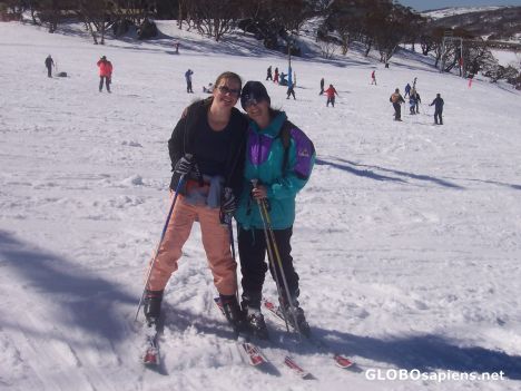Postcard Lisa and Bridget on the slopes