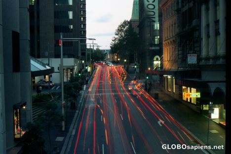 Postcard Sydney Rush Hour from shopping mall bridge