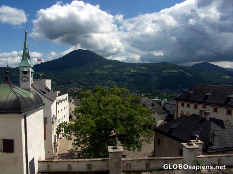 Postcard Inner Court of Hohensalzburg  & Gaisberg Mountain
