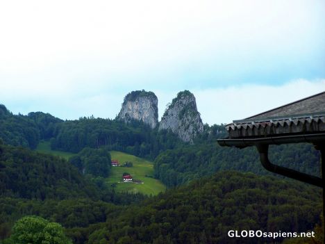 Postcard Rocky cliffs watching over Hallein