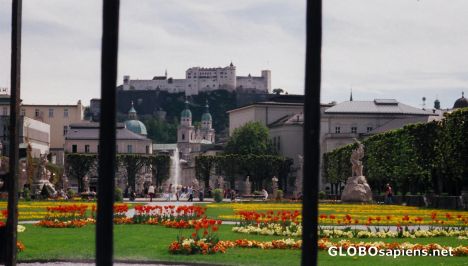 Postcard Fortress viewed from Mirabell Gardens.