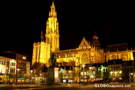 Postcard Antwerp (BE) - cathedral by night