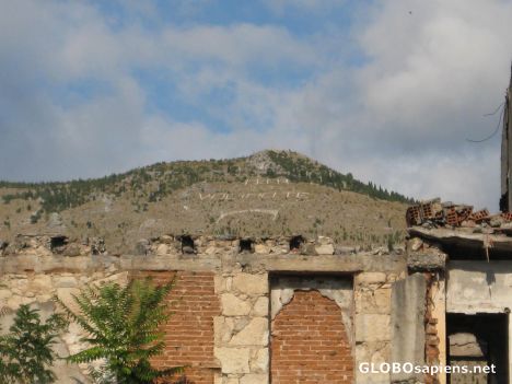 Postcard Message written with stones in Mostar