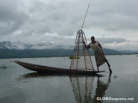 Postcard Inle Lake fisherman