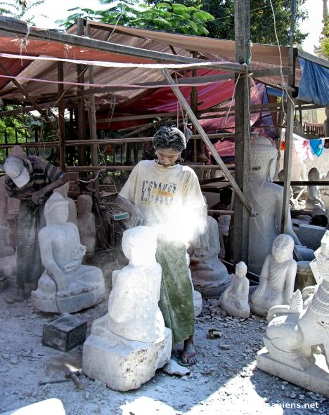Postcard Mandalay Stone Carver