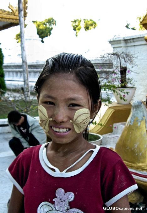 Postcard Vendor Girl at Kuthodaw Pagoda, Mandalay