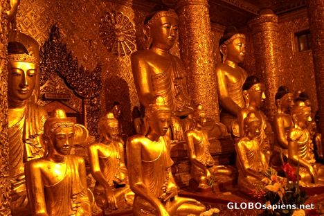 Postcard Buddhas in a Pavilion, Shwedagon Pagoda