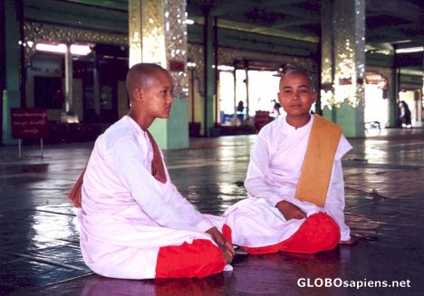 Postcard Young Nuns at the Reclining Buddha