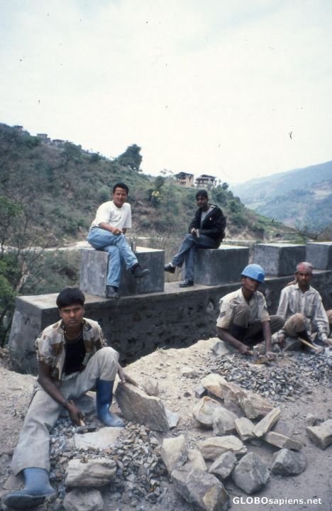 Postcard Indian Roadworkers