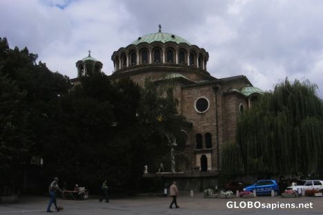 Postcard Sveta Nedyela church among trees