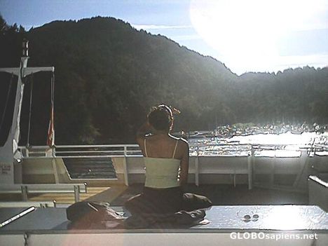 Postcard Me on ferry facing Bowen Island