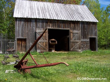 Postcard Mazerolle barn, Acadian Historical Village.