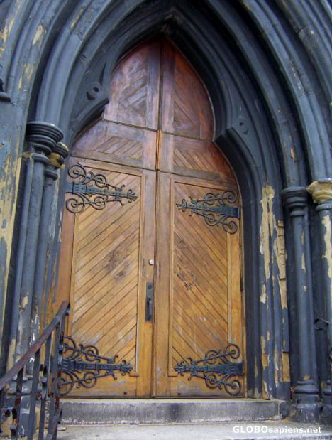 Postcard Doorway on old Church now used as a gym.