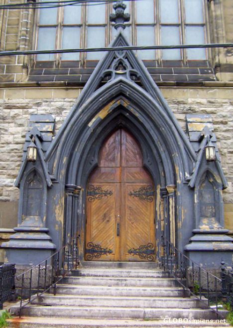 Postcard Doorway of old church on Princess St
