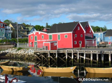 Postcard Looking at the city of Lunenburg from the wharf