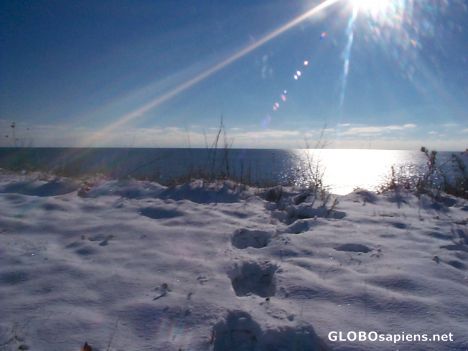 Postcard Lake Ontario in winter, Canada