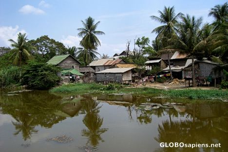 Postcard Rustic Dwellings along the Stung Siem Reap (River)