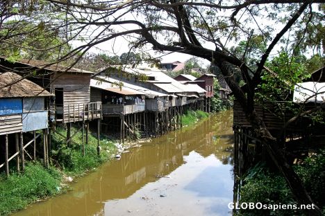 Postcard Rustic Dwellings along the Stung Siem Reap (River)