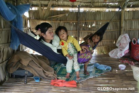 Postcard family living in a house at a lotus farm