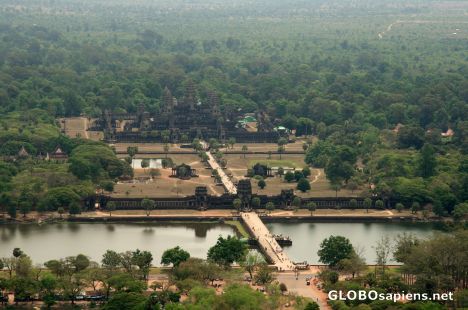 Postcard arial view of angkor wat from a hot air balloon