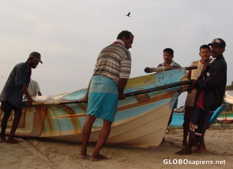 Postcard Launching the boat