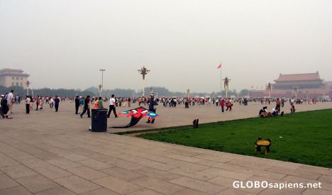 Postcard Selling kite to the crowds at Tian'an Men Square