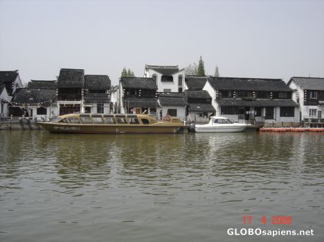 Postcard Idle motor boats at village town