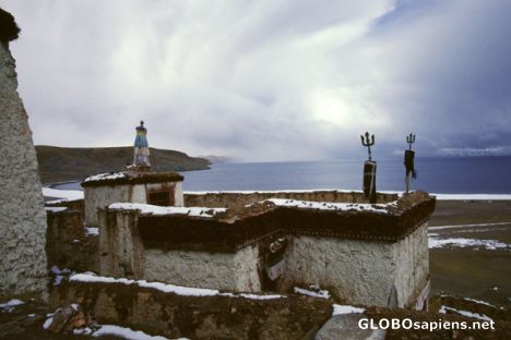 Postcard Chiu monastery above Manasarowar Lake