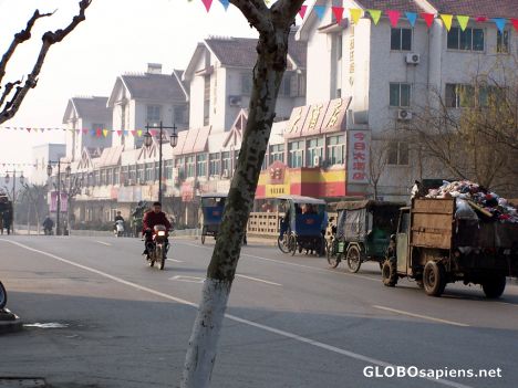 Postcard Rubbish truck, rickshaws and motorbikes