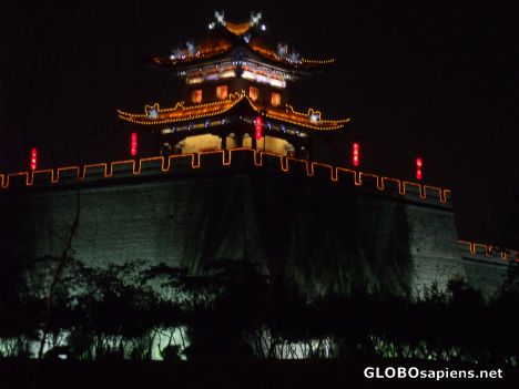 Postcard City Wall Tower at night