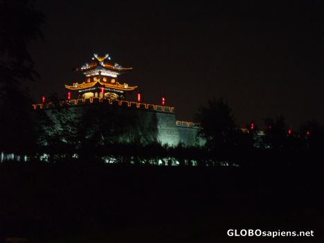 Postcard City Wall Tower at night