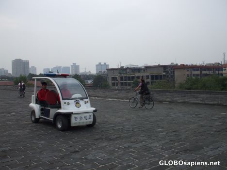 Postcard Xian's City Wall Police Car