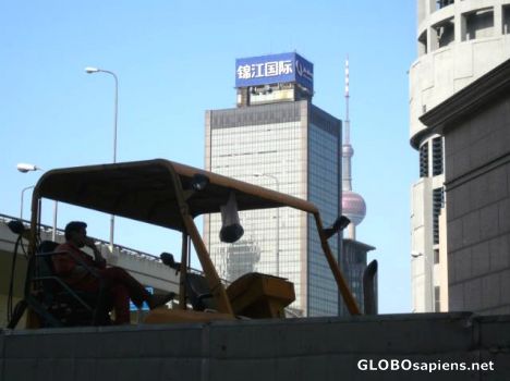 Postcard Tractor Man in Pudong, Shanghai