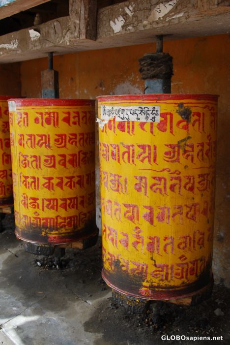 Postcard Prayer wheels on the Tashilhumpo Kora